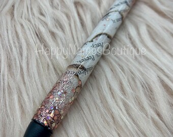 Book pages glitter pen / book lover glitter pen / custom epoxy glitter pen / refillable ink joy pen / teacher gift