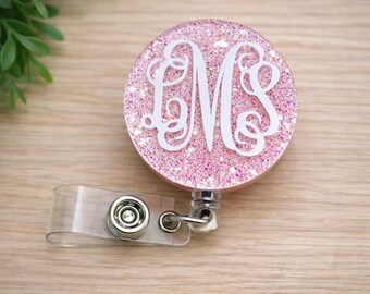 Monogram badge reel / custom glitter monogram badge reel / Nurse badge reel / personalized teacher badge reel / L and D nurse badge holder