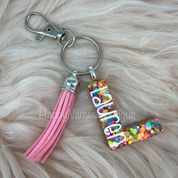 Letter keychain / custom initial keyring / confetti monogram keyring / first initial keychain / 16th birthday / stocking stuffer