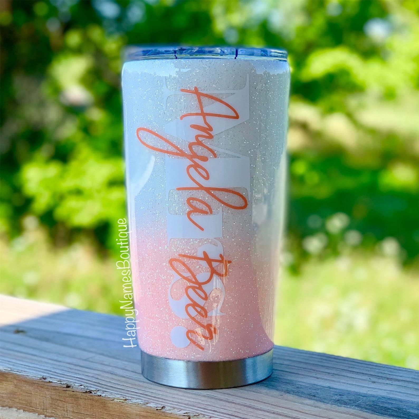 Coral and White Glitter Tumbler / Custom Glitter YETI / Mrs. Etsy