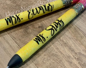 Teacher pencil glitter pen / teacher appreciation gift / custom epoxy glitter pen / refillable ink joy pen / custom teacher gift