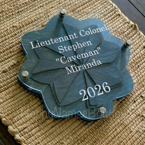 Custom Military Rank plaque / monochrome personalized wood and acrylic display / line number gift / military promotion gift / PCS gift