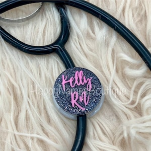 Custom glitter stethoscope ID tag / custom monogram stethoscope name tag / RN stethoscope tag
