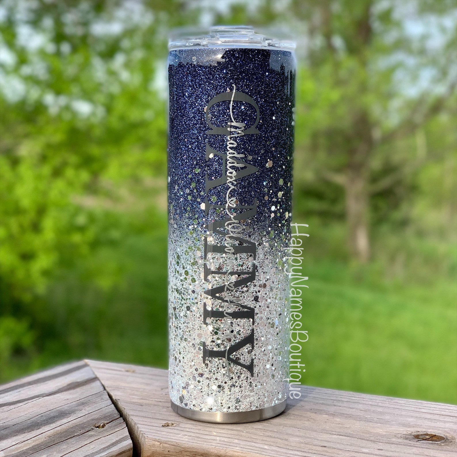 Navy blue white and silver glitter tumbler / ombre glitter Etsy