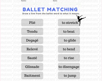 Ballet class worksheet, ballet resources, ballet terminology quiz, dance class worksheet, activities for dancers, dance studio worksheet