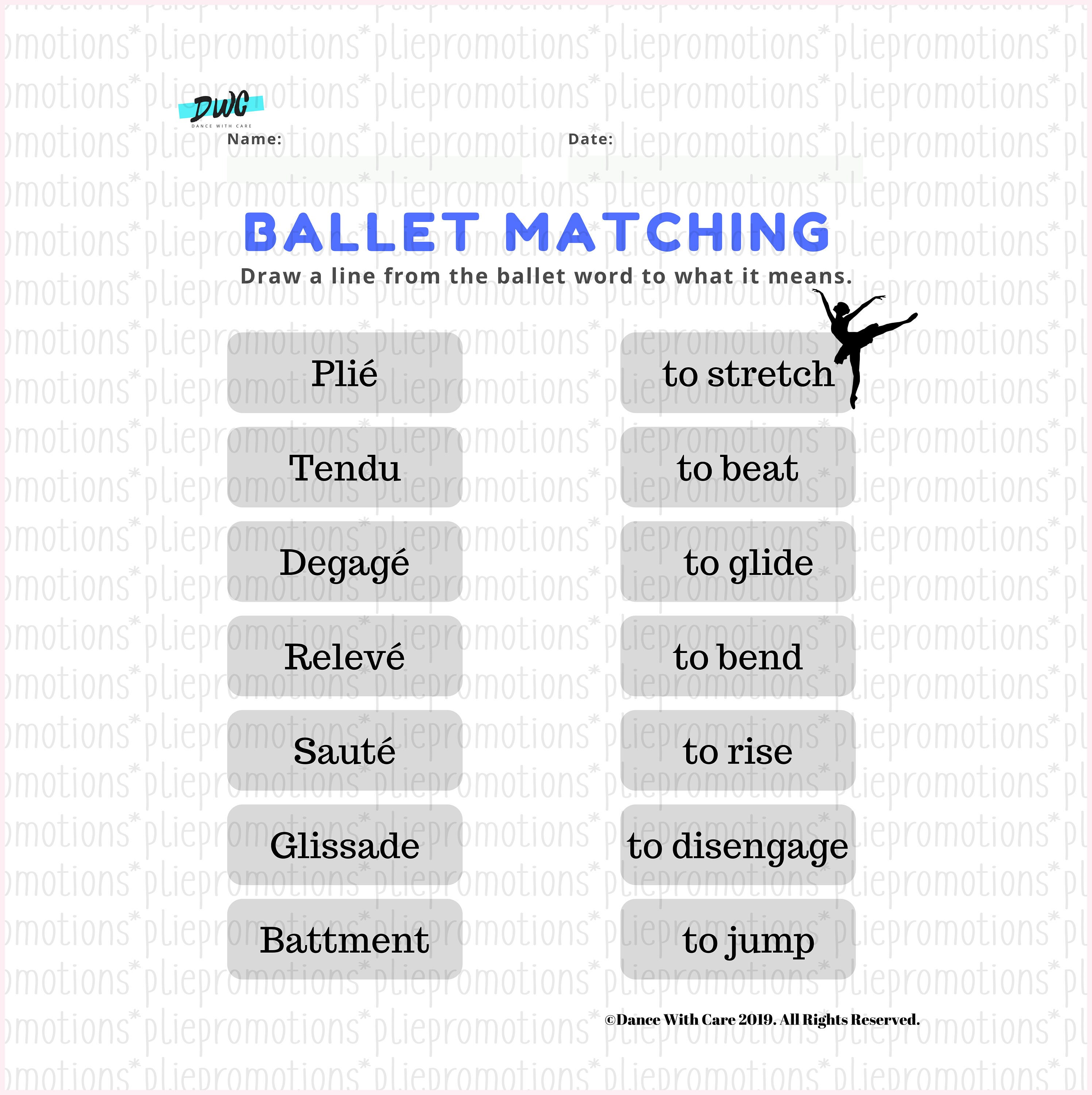 Ballet Class Worksheet Ballet Resources Ballet Terminology Etsy Australia