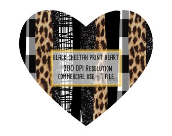 Cheetah print file, love heart file, black and cheetah print, leopard heart, valentines day clipart, heart background, sublimation file PNG