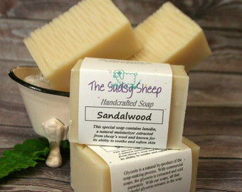 SOAP - Sandalwood Scented, Lanolin-Enriched, Cold-Process, Artisan Hand-Crafted Bar Soap