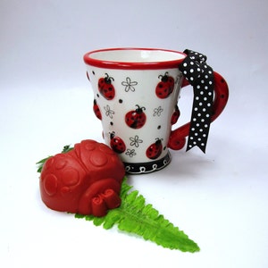 Ladybug Soap and Elegant Embossed Ladybug Mug, Ladybug Gift for Mom, Ladybug Lover Gift for Friend