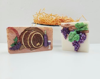 Wine Soap Set, Hand-Painted Grapes and Cellar Design