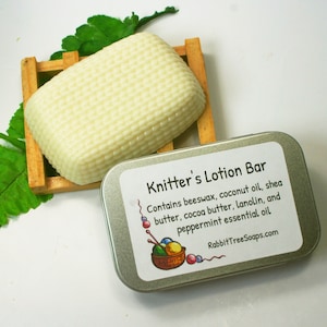 Lotion Bar: Solid Hand Cream with Lanolin for Knitters, Quilters, Crafters, Nurses