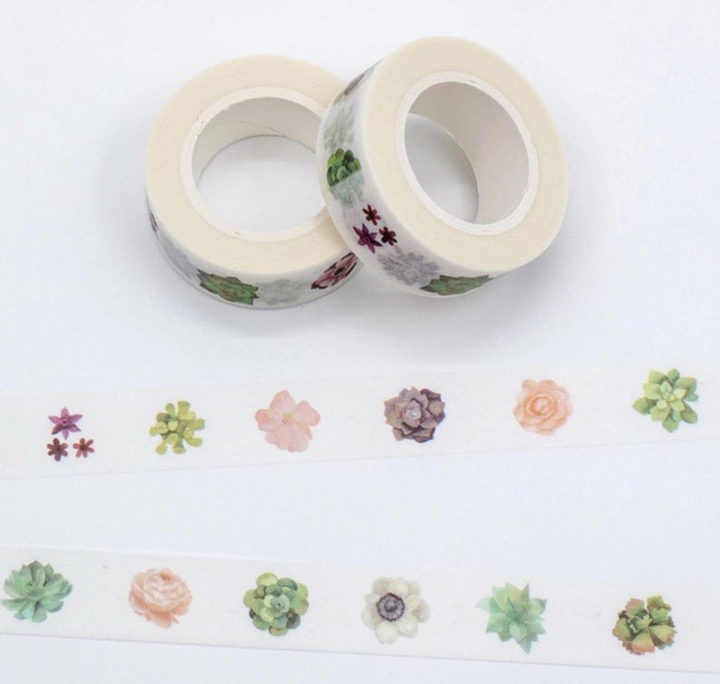 Succulents Washi Tape, Plant Washi Tape, Flowery Washi Tape, Floral Washi Tape, Pretty Washi Tape, Planner Washi Tape image 1