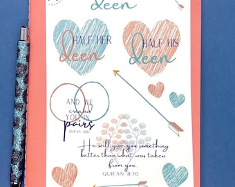 Half Our Deen Islamic Sticker Sheet, Muslimah Stickers, Muslim Stickers, Islamic Art, Islamic Planner, Islamic Journaling, Islamic Quotes