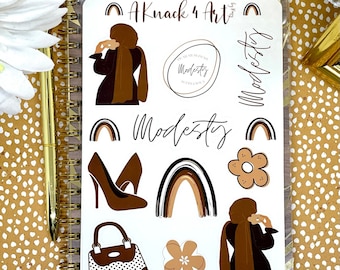 Modesty Muslimah, Islamic Sticker Sheet, Muslimah Stickers, Islamic Art, Islamic Planner, Hijabi Stickers, Islamic Journaling