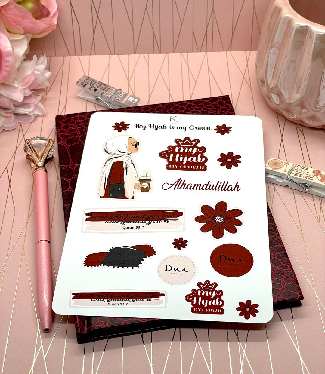 Sticker Muslimah My Hijab is My Crown, Burgundy, Islamic Sticker Sheet, Muslimah ...