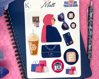 Pink & Blue Theme, Mall Inspired, Islamic Sticker Sheet, Muslimah Stickers, Islamic Planner, Hijabi Stickers, Islamic Journaling