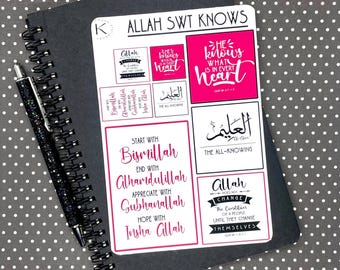 Allah swt Knows Islamic Sticker Sheet, Muslim Stickers, Islamic Art, Islamic Planner, Islamic Journaling, Islamic Quotes