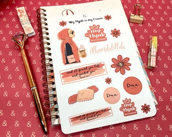My Hijab is my Crown, Coral, Islamic Sticker Sheet, Muslimah Stickers, Islamic Planner, Hijabi Stickers, Islamic Journaling