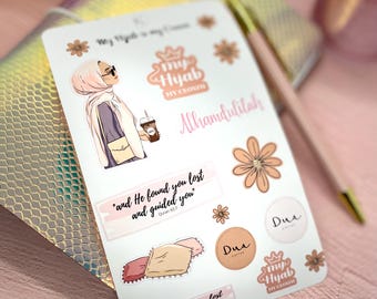My Hijab is my Crown, Blush Pink, Islamic Sticker Sheet, Muslimah Stickers, Islamic Planner, Hijabi Stickers, Islamic Journaling