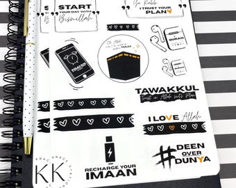 Dua's and Reminders, B&W Stickers, Islamic Sticker Sheet, Muslim Stickers, Islamic Art, Islamic Planner,  Islamic Journaling, Islamic Quotes