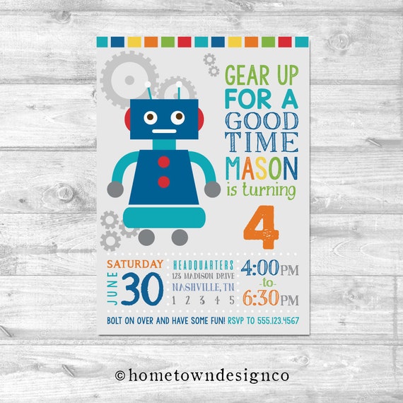 Robot Birthday Invitation Boy/'s Robot Birthday Invitation Robot Baby Shower Robot Invitation Bolt On Over And Let/'s Go Nuts Invitation