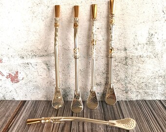 Artisanal German silver bombilla & gold plating,  Made in Argentina Alpaca y enchapado oro)