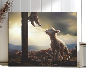 Jesus with Lamb Canvas Print: Christian Home Decor Wall Art