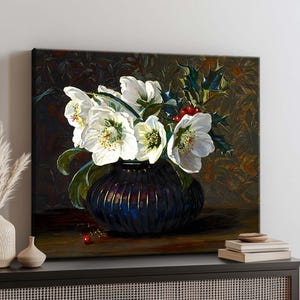 Vintage Floral Framed Canvas Wall Art, Classic Still Life Flower Oil Painting Print, Antique Botanical Artwork for Cottagecor Decor