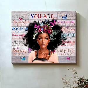 Black Girl Christian Wall Art Print, Inspirational Bible Verse Canvas for Women, African American Faith Quote Wall Decor