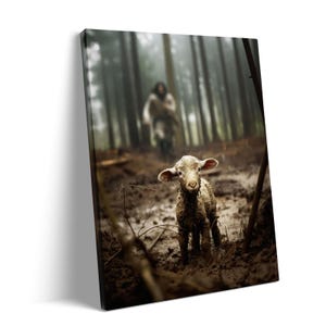 Jesus Canvas Wall Art Jesus Running After Lost Lamb Jesus Love Canvas Print Christian Home Decor Jesus Saving Lamb Jesus Flower Wall Decor