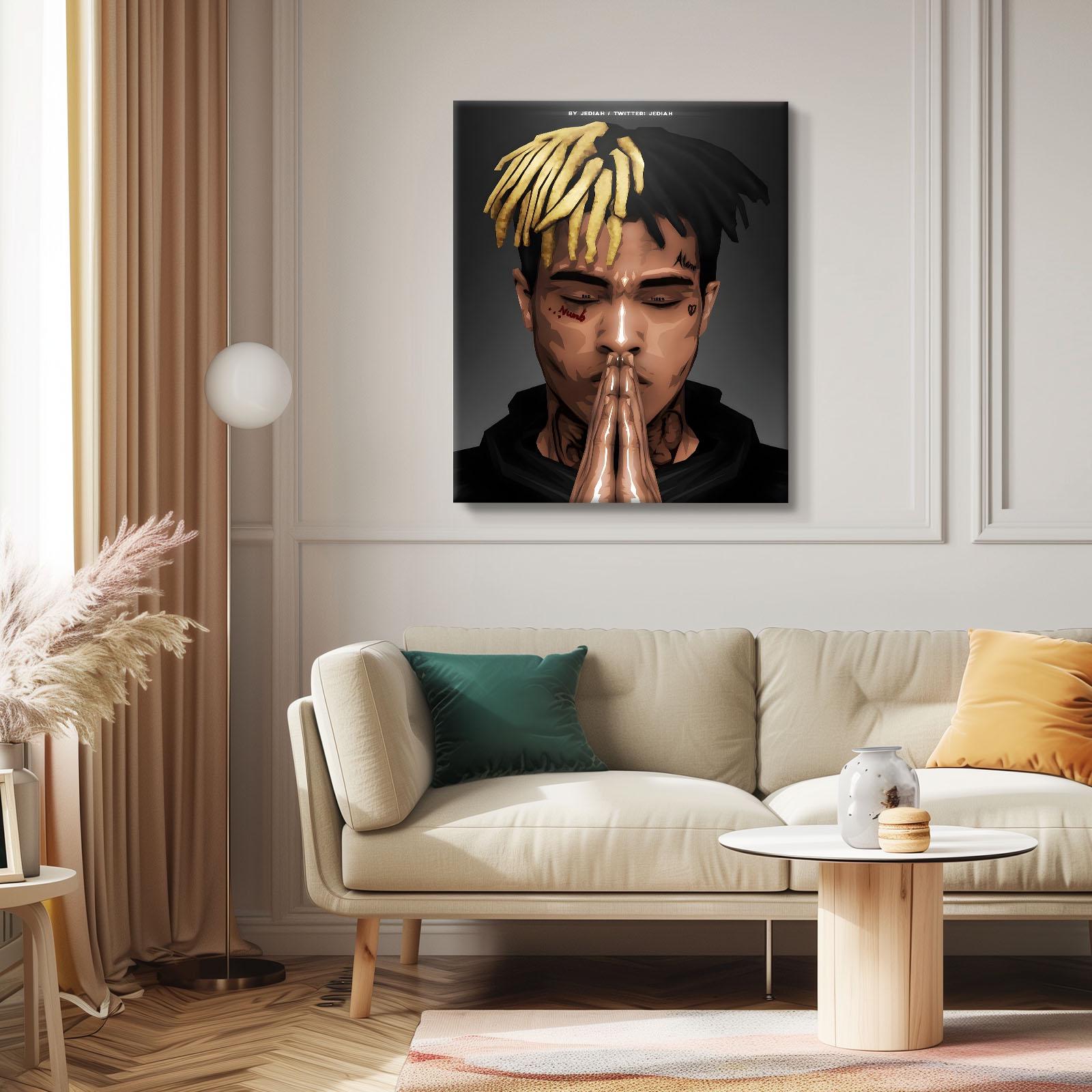 XXXTentacion Poster Art Print, “Bad Vibes Forever” Inspired Praying Canvas Wall Art, Rapper Tribute Memorial Framed Hip Hop Decor Bedroom
