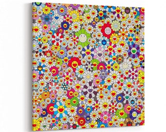 Rainbow Smile Flowers Wall Art, Colorful Canvas Home Painting Decor for Living Room Bedroom Gallery Wrapped,