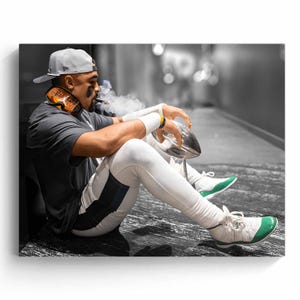 Arte de parede em tela emoldurada, campeão do Super Bowl, impressão do momento do charuto, pôster de fotografia esportiva corajosa, decoração de vitória da NFL para caverna masculina ou escritório