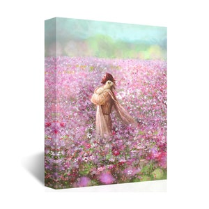 Jesus The Good Shepherd Canvas Print: Floral Christian Wall Art