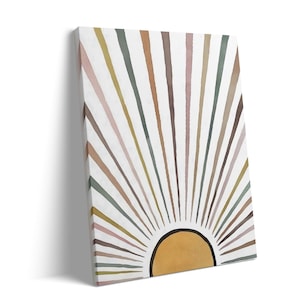 Stampa artistica da parete minimalista "Alba" su tela incorniciata, stampa moderna Boho Sunburst, decorazione neutra astratta per la casa, regalo per camera da letto e soggiorno.