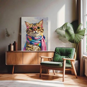 Funny Cat Canvas Art: Stylish Kitten with Glasses - Whimsical Home Decor
