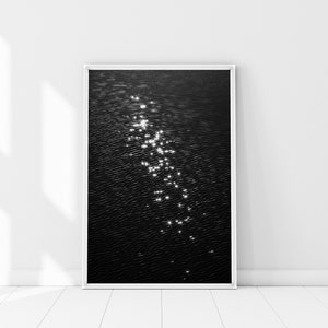 Lake Stardust Print, Light reflection poster, Boho Chic, Moonlight Print, Light Art, Sacred Adornment, Black & white photography, Sunshine