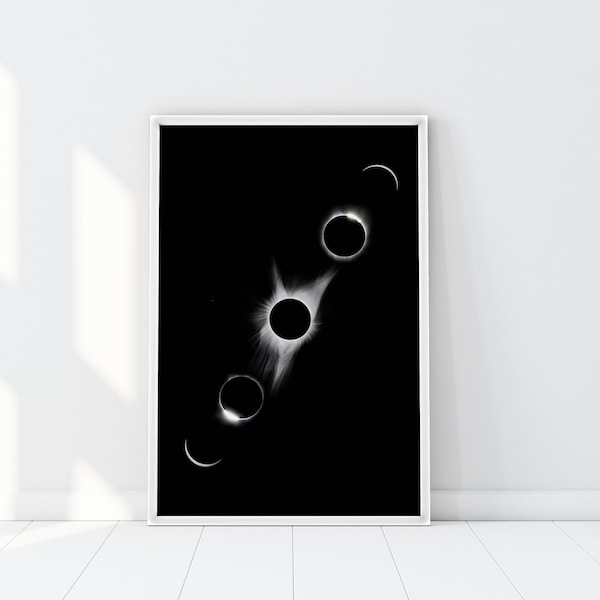 Solar Eclipse, Moon phases print, Boho Chic, Moonlight Print, Astronomy Art, Sacred Adornment, Black & white photography, Space Photo