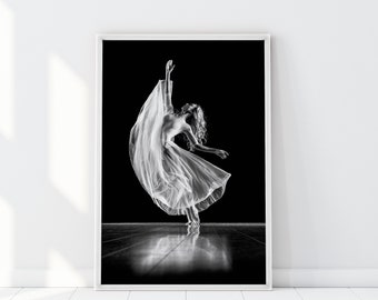 Moonlight Ballerina, Ballet print, Classical Dance, Dancer Print, Minimalist Art, Scandinavian Decor, Black & white photography, Dancing art