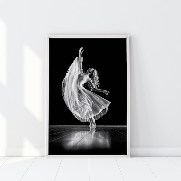 Moonlight Ballerina, Ballet print, Classical Dance, Dancer Print, Minimalist Art, Scandinavian Decor, Black & white photography, Dancing art