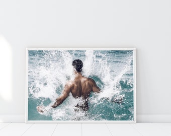Wydruk Posejdona, plakat Neptuna, sztuka Boga Morza, plakat z wodą słodką, sztuka ścienna Surfera, sztuka ścienna z motywem wybrzeża, wystrój wybrzeża, dekoracja ścienna z motywem boga oceanu