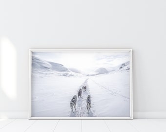 Sled Dogs Print, Dog Sled Poster, Winter art, Winter travel Poster, Dog Sledding Wall decor, Mushing Poster, Snow Dogs art, White Fang Print