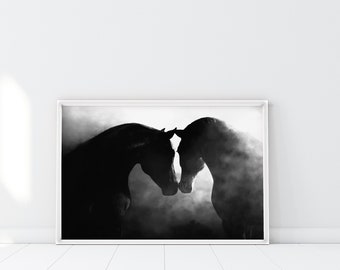 Horse Couple Print, Horses Silhouette, Horses Art, Black Horses Poster, Love horses Wall art, Horses Heart Poster, Horse Love, Equine Print