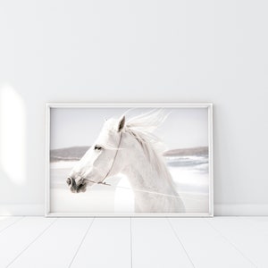 Impresión de caballo boho, cartel de caballo blanco, arte de la pared del caballo de la playa, cartel del hombre ardiente, cartel boho escandinavo, decoración del caballo del desierto, arte de la pared gitana