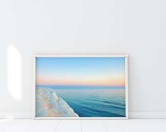 Sunset Cliff Print, Coastal Decor Poster, Ocean Sunset, Landscape art, Calm Nature Wall Art, Scandinavian Decor, Ocean view, Minimalist Art