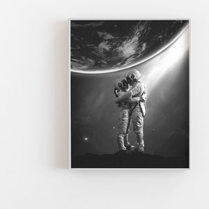 Space Love Print, Cosmonaut Couple poster, Space art, Outer Space Print, Space digital Print, Space artwork, Black & white space photography image 5