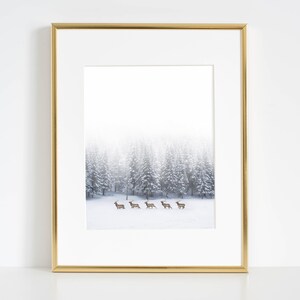 Winter Deers Print, Minimalist Deers Poster, Deers Photography, Scandinavian Wall Art, Deers Printable, Deer Art, Deers in snow, Deers herd image 6
