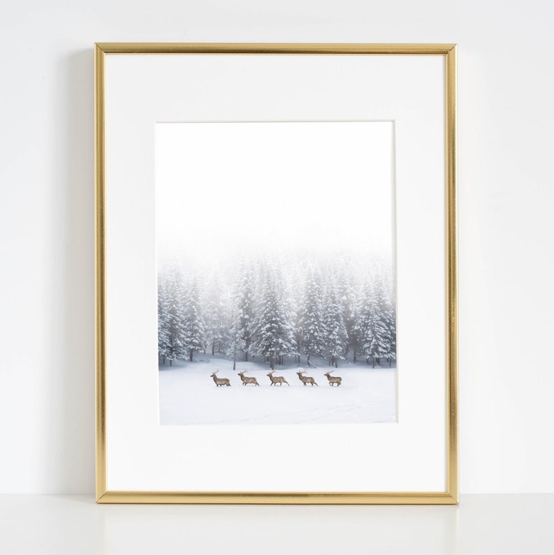 Winter Deers Print, Minimalist Deers Poster, Deers Photography, Scandinavian Wall Art, Deers Printable, Deer Art, Deers in snow, Deers herd image 6