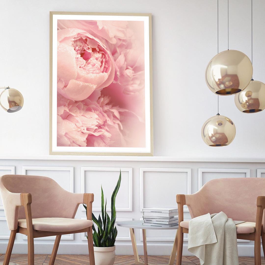 Sparkly Pink Peonies Print, Quartz Rose Peony Poster, Blush Pink ...