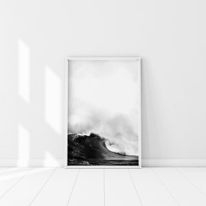 Black Wave Poster, Ocean Wave Print, Black and White Minimalist Sea Wave Wall Art, Surf Wave Portrait, Surfer gift, surf vintage poster